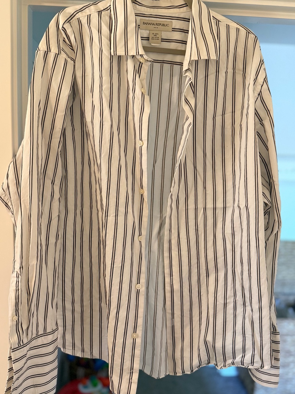 Banana Republic White Shirt with Black/Grey Vertical Stripes